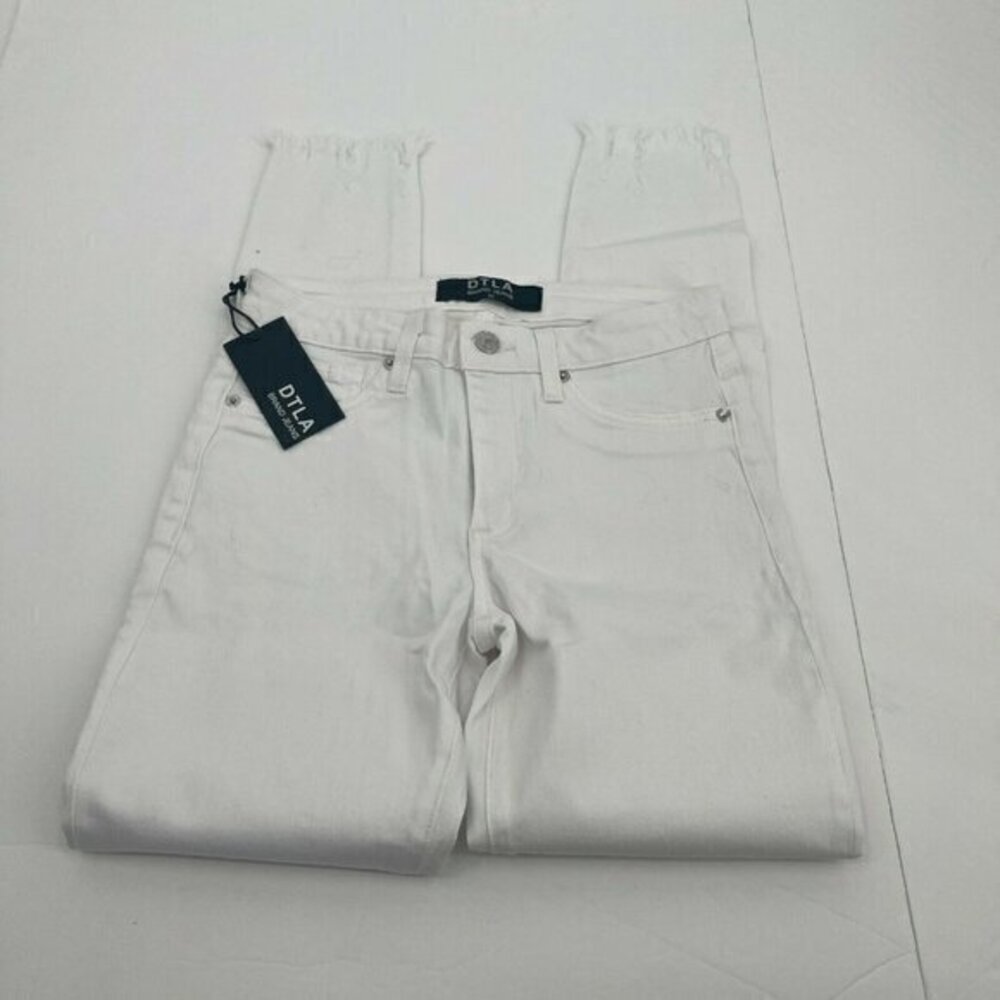 DTLA Womens Jeans 24 Raw Hem Fringe White Light Casual Denim Pretty Skinny New